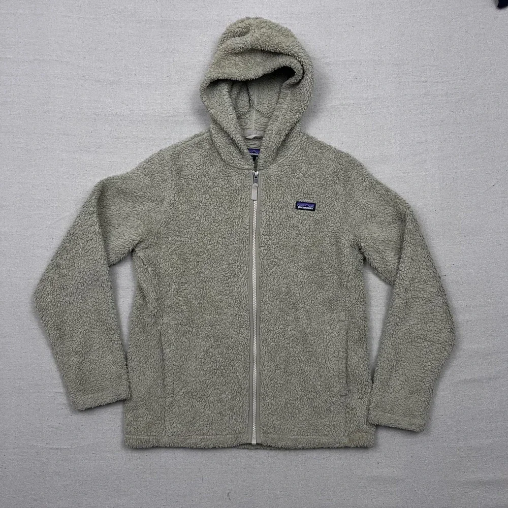 Patagonia Kids Deep Pile Los Gatos Fleece Full Zip Hoodie Jacket Size XXL Tan